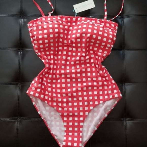 ❗Sea Level Swim Le Damier Bandeau Orange/Red White Checkered One-Piece Size 12❗ - Picture 1 of 2